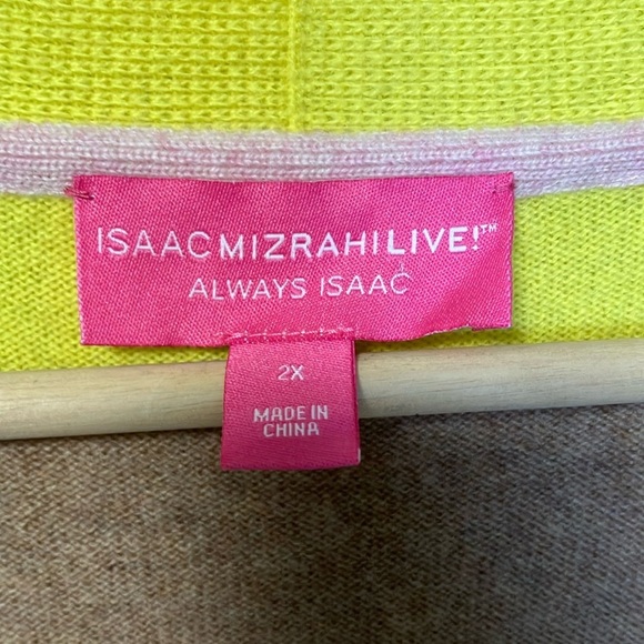 Isaac Mizrahi 100% Cashmere Yellow and Tan Striped Maxi Long Cardigan - Picture 2 of 6